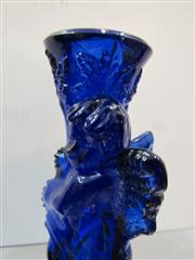 VINTAGE LOT OF 7 COBALT BLUE GLASS CANDLE HOLDERS